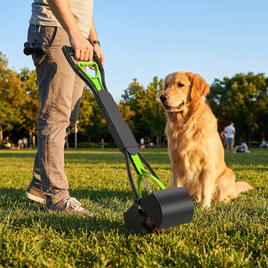 Heavy-Duty Long-Handle Dog Poop Scooper, Foldable