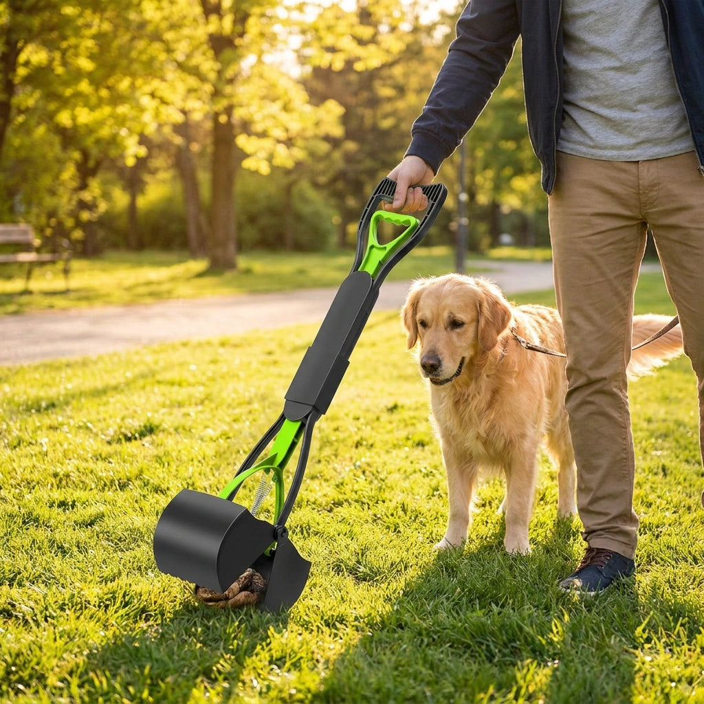 Heavy-Duty Long-Handle Dog Poop Scooper, Foldable