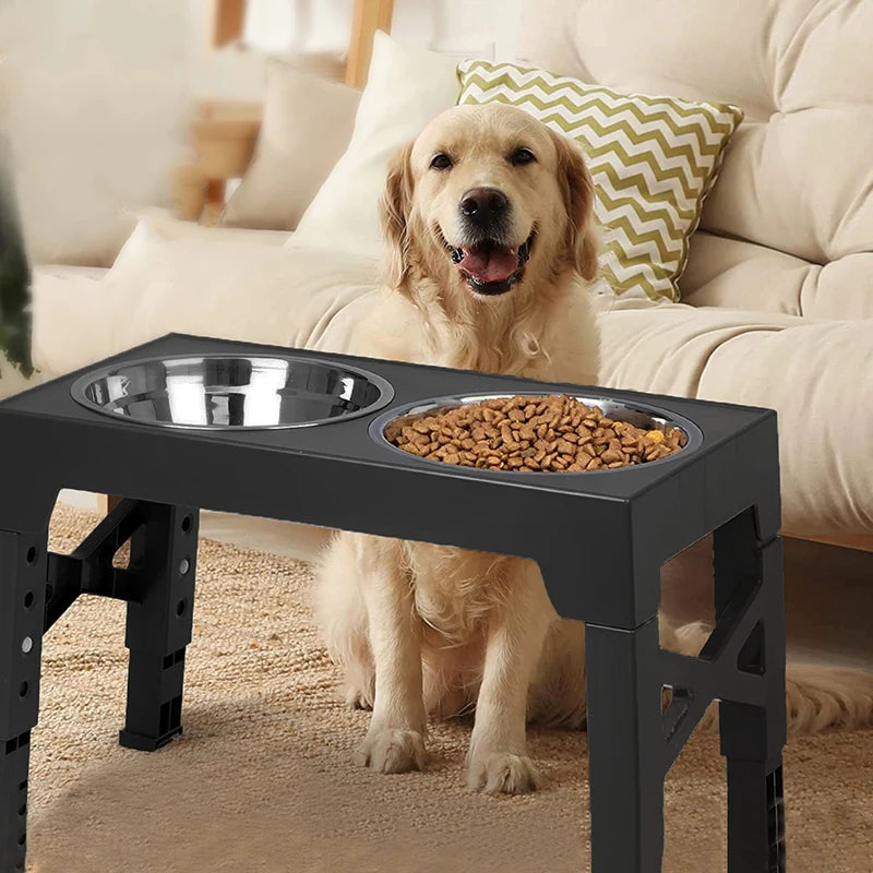 Adjustable Elevated Dog Feeder with Steel Bowls