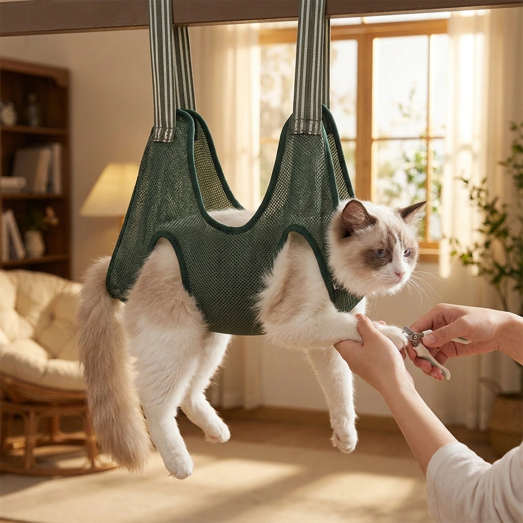 Anti-Scratch Cat Grooming Hammock for Nail Trims